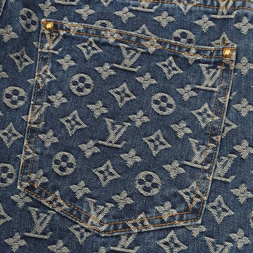 Louis Vuitton Monogram All-Over Leather Side-Stripe Washed Blue Jeans