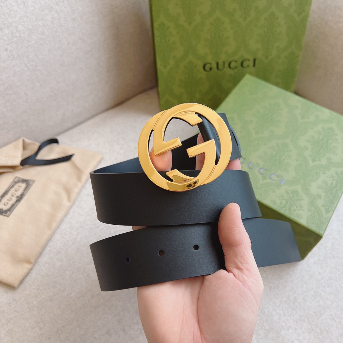Gucci Men's Leather Belt — Signature GG Hardware