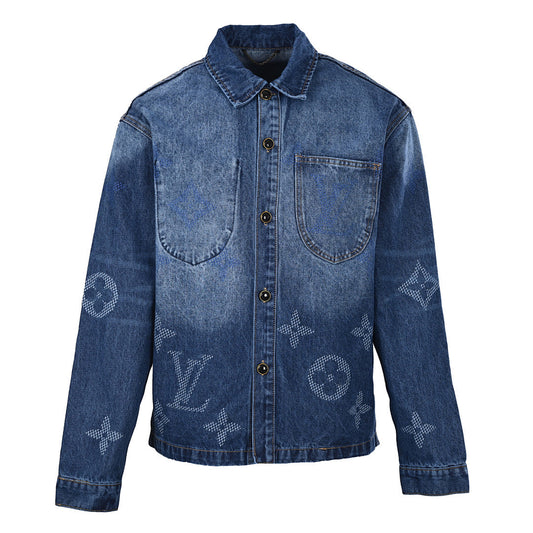 Louis Vuitton Macro Monogram Laser-Print Denim Overshirt