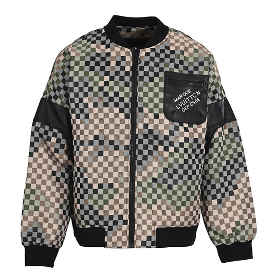 Louis Vuitton Damier Multi-Tone Leather-Trim Bomber Jacket
