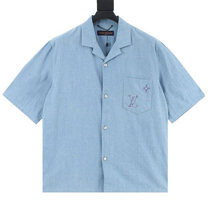 Louis Vuitton Front & Back Embroidered Chambray Short-Sleeve Shirt