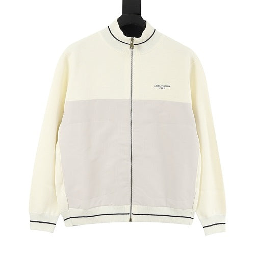 Louis Vuitton Grey & White Embroidered Mixed-Knit Track Jacket