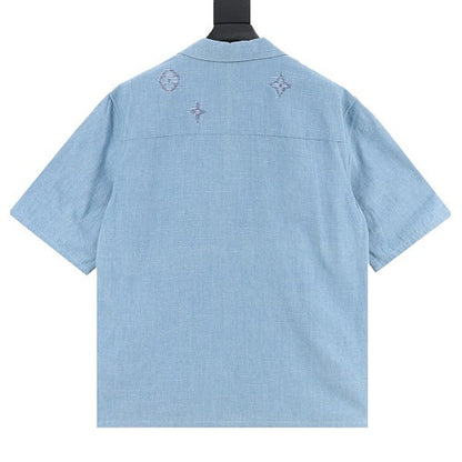 Louis Vuitton Front & Back Embroidered Chambray Short-Sleeve Shirt