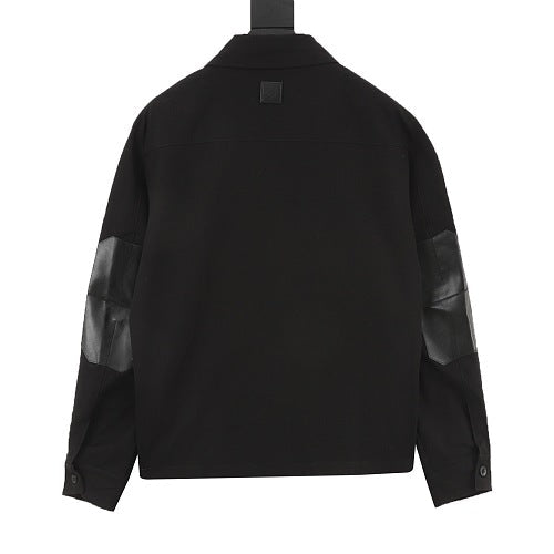 Louis Vuitton Metal Logo Leather-Sleeve Workwear Jacket