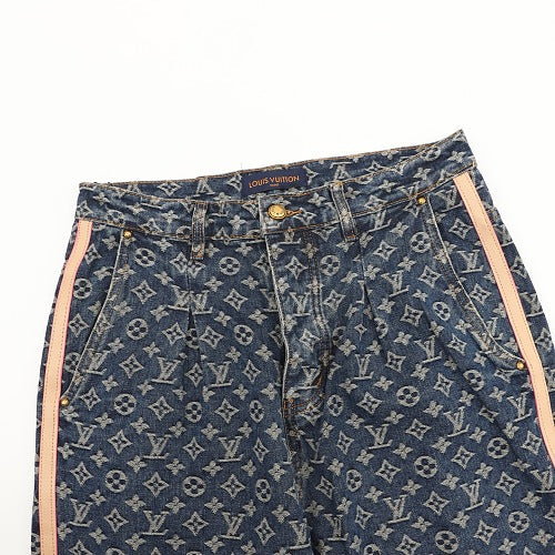 Louis Vuitton Monogram All-Over Leather Side-Stripe Washed Blue Jeans