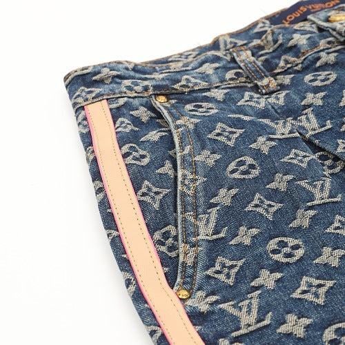 Louis Vuitton Monogram All-Over Leather Side-Stripe Washed Blue Jeans