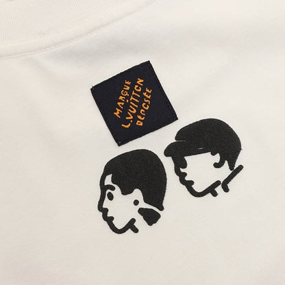Louis Vuitton Heart Flocked Letter & Portrait Print Short-Sleeve T-Shirt
