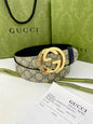Gucci Men's Reversible Leather Belt | Double G Buckle | Gold & Silver